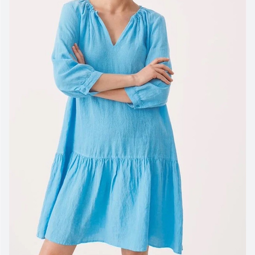 Part Two Chania Linen Dress Ruffle Sleeve Popover Cool Breezy Simple Orange M